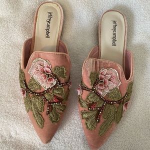 Beautiful Embroidered Jeffrey Campbell Mules